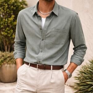 Lululemon Sz XL Commission Blue Green Pocket Long Sleeve Casual Button Up Shirt